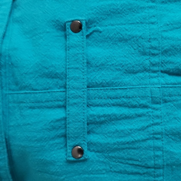 Chico's 100% Cotton Turquoise Drawstring Short Sleeve Top Size Large - Picture 6 of 13